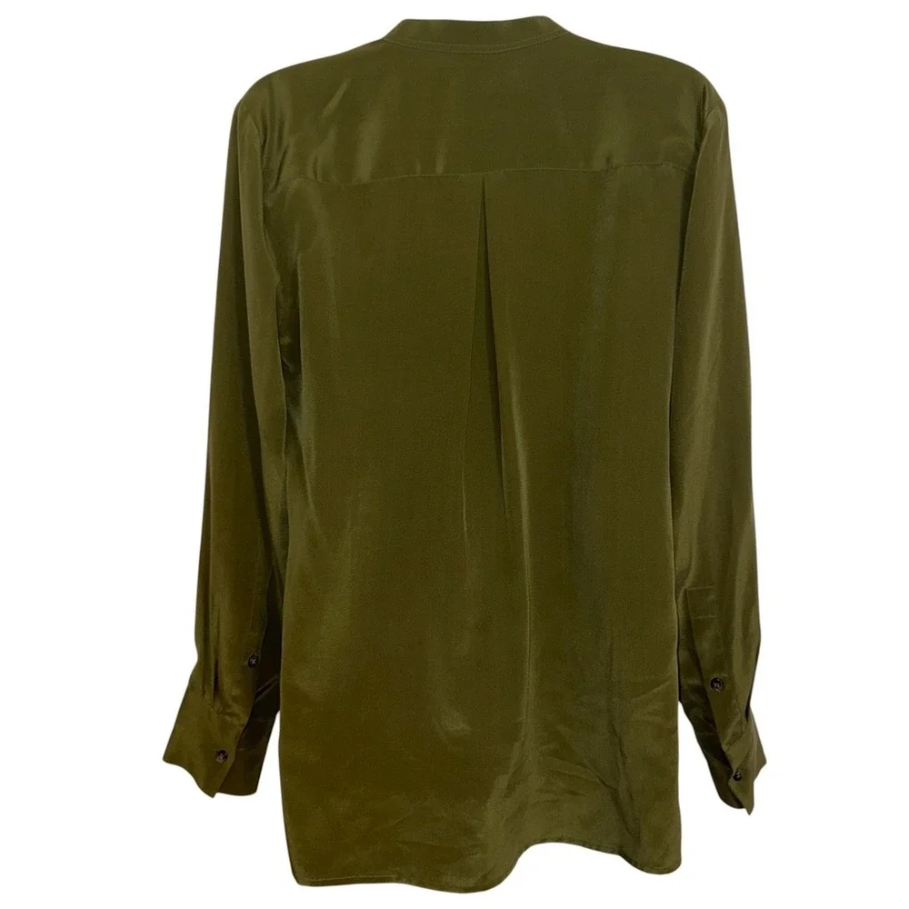 MADEWELL Olive Green Silk Lace Up Long Sleeve Monroe Blouse EUC Size Small - Picture 6 of 7
